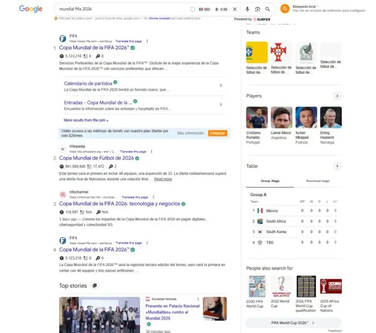 ejemplo de resultado de una búsqueda en google