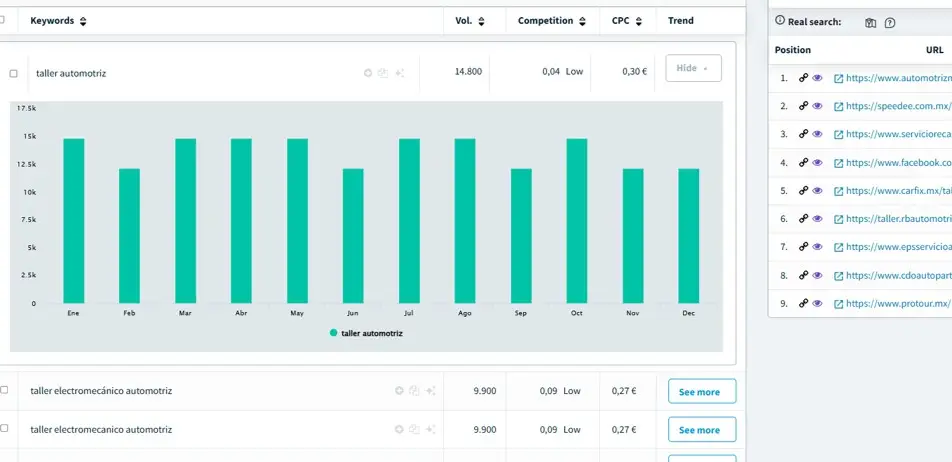 ejemplo de investigacion de palabras clave