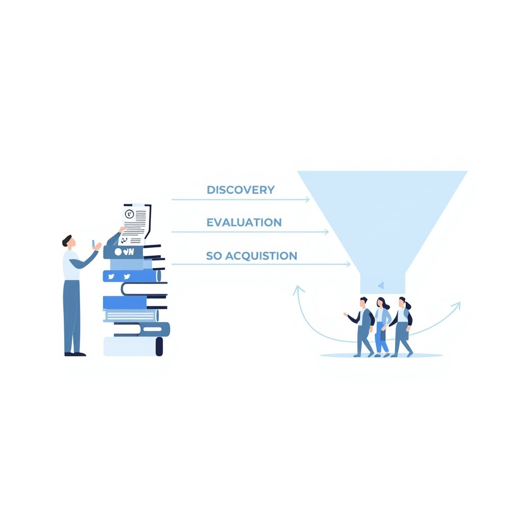 Ilustración del flujo de marketing de contenidos para pymes: desde la creación de artículos y posts hasta la atracción y conversión de clientes potenciales